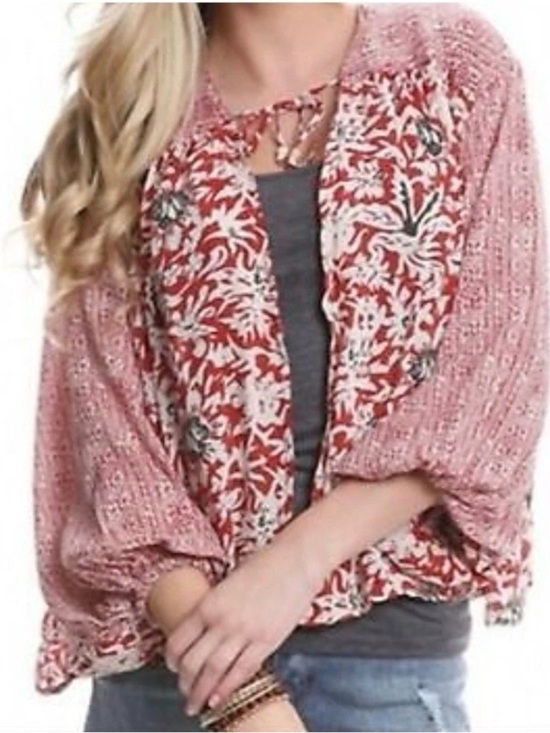 Free People Tops - NWOT Free People Sheila's Floral Kimono Lace Tie Open Blouse Mixed print Sz XS